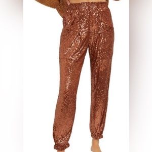 Free People “Morelia” Bronze Sequin Joggers, Size Small.